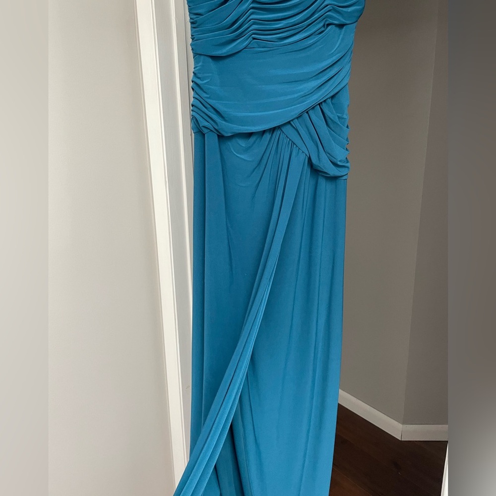 Adriana papell teal ruched beaded dress - Picture 3 of 4